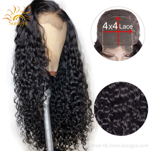 Water Wave Wig Brazilian 4x4 Closure Wig For Women 150 Sunlight Remy Pre Plucked Lace Closure Wig With Baby Hair